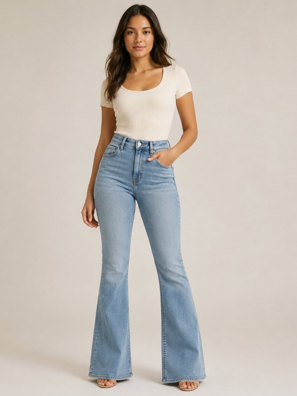 American Eagle Super Hi-Rise Flare Jeans- Size 10- Regular Light Wash Stretch
